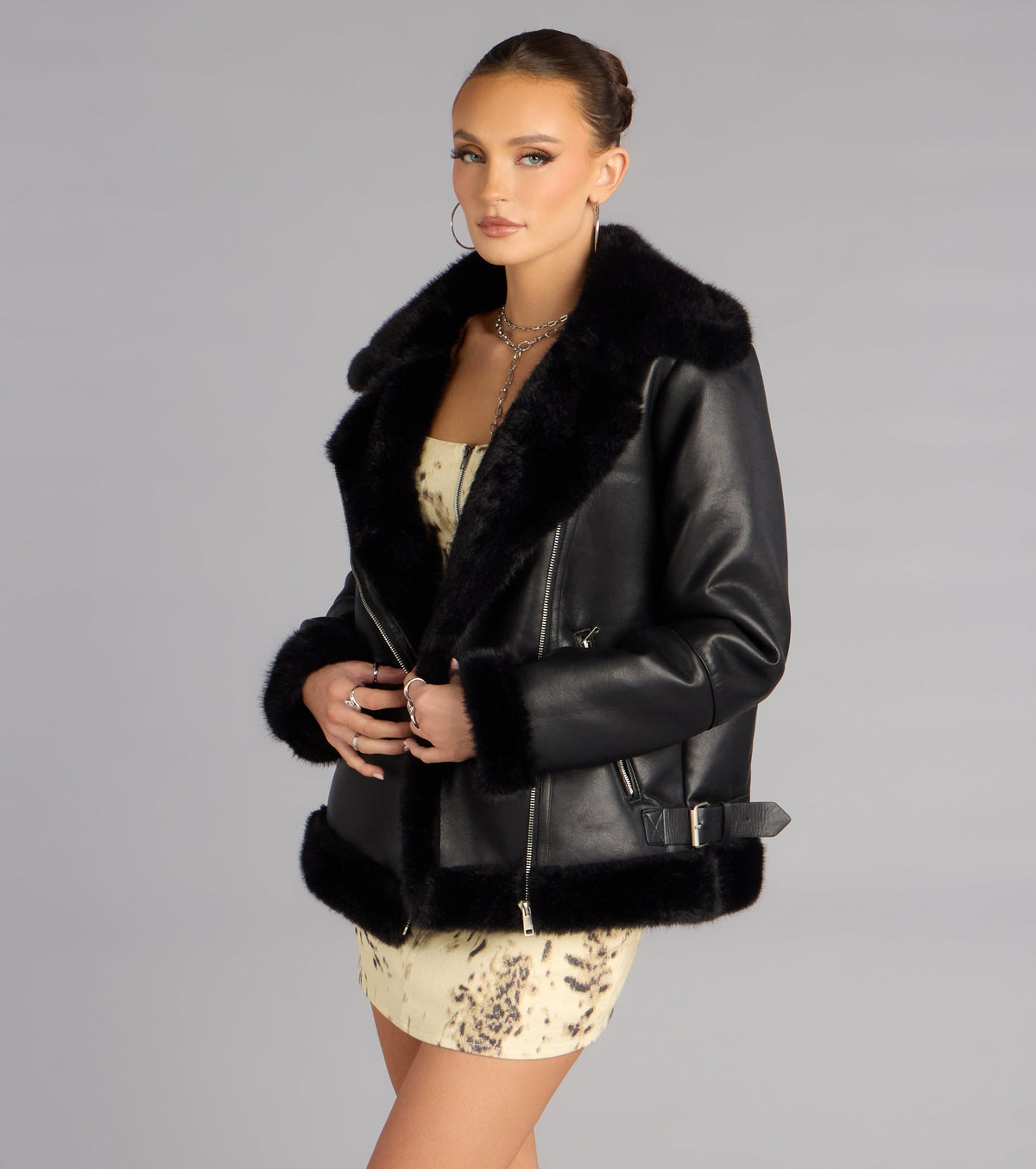 Cold Front Chic Oversized Faux Fur Moto Jacket