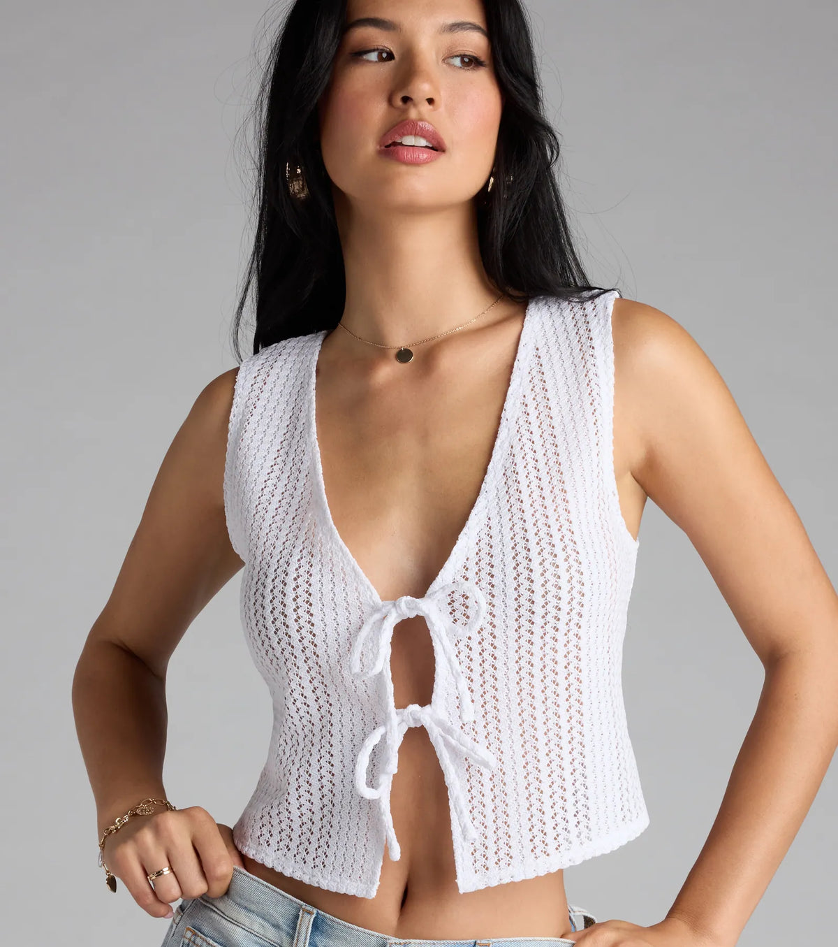 Cool It Tie Front Crochet Vest
