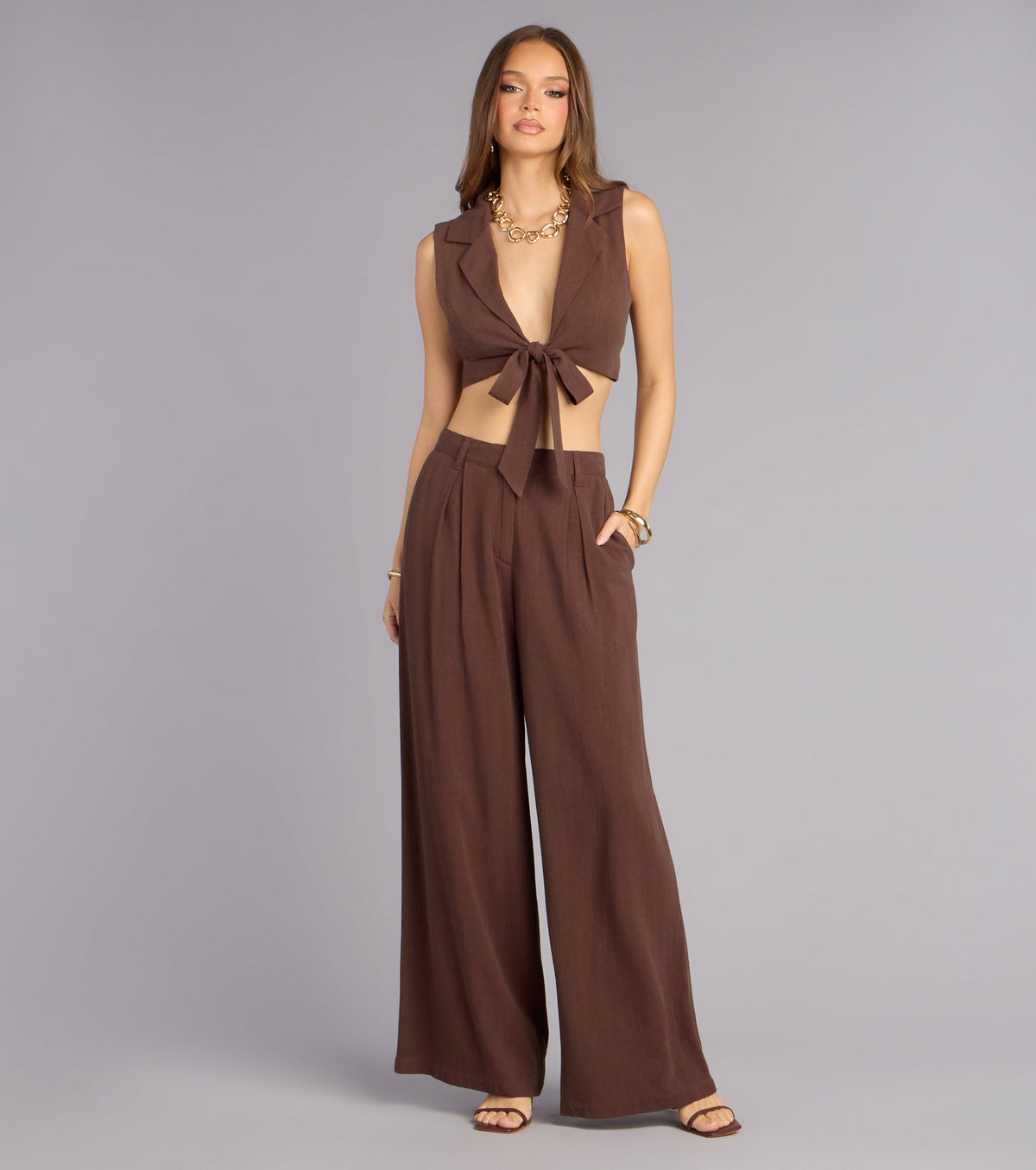 Effortless Look Linen-Blend Tie-Front Vest