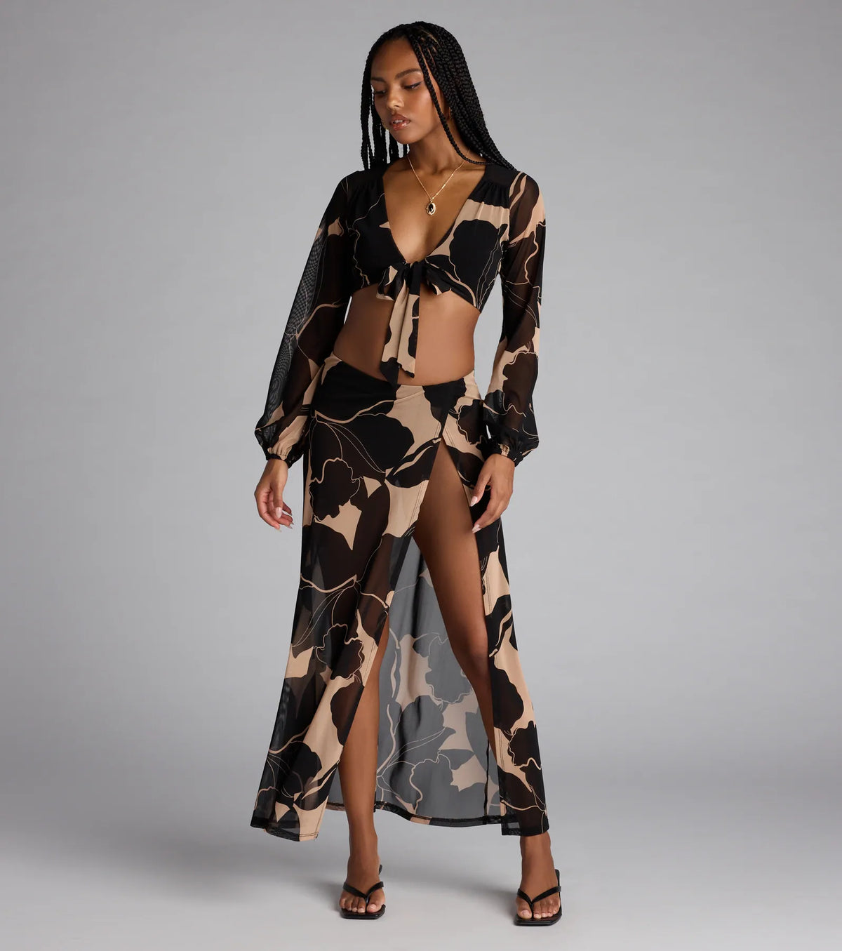 Resort Calling Mesh Slit Maxi Skirt