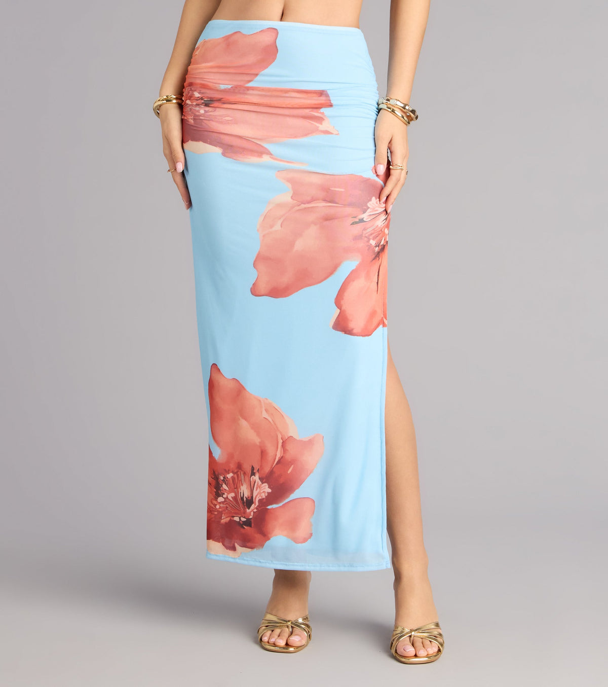 Vacay Bloom Floral Mesh Maxi Skirt