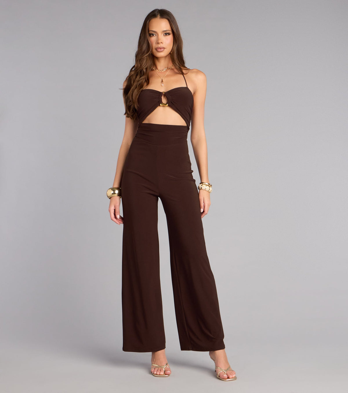 Confident Feel Halter Cutout Wide-Leg Jumpsuit