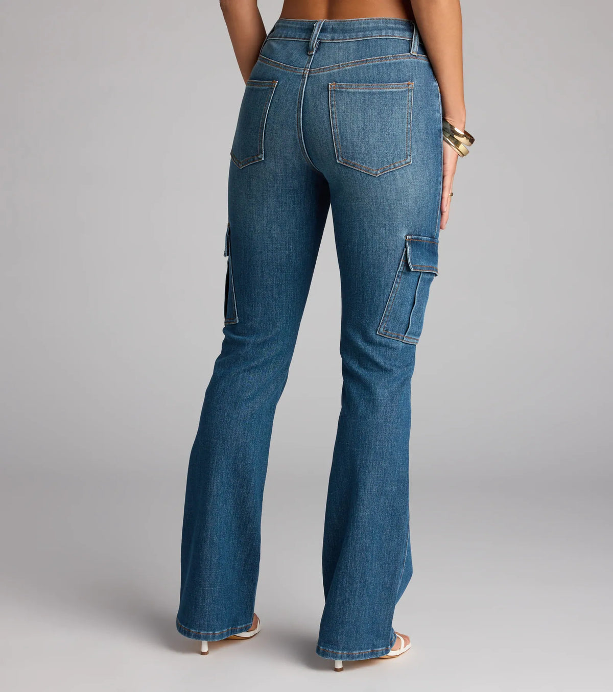 Cool Girl Cargo Mid Rise Flare Denim Jeans