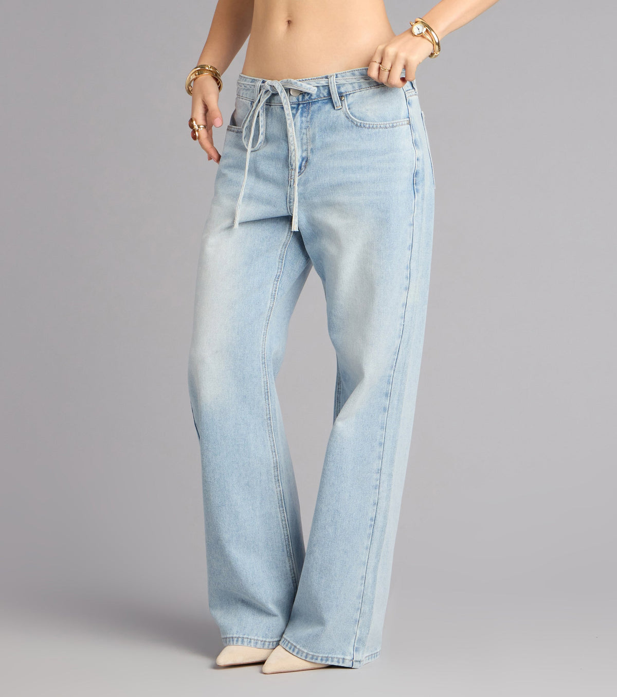 Coffee Run Cool Mid-Rise Tie Denim Jeans
