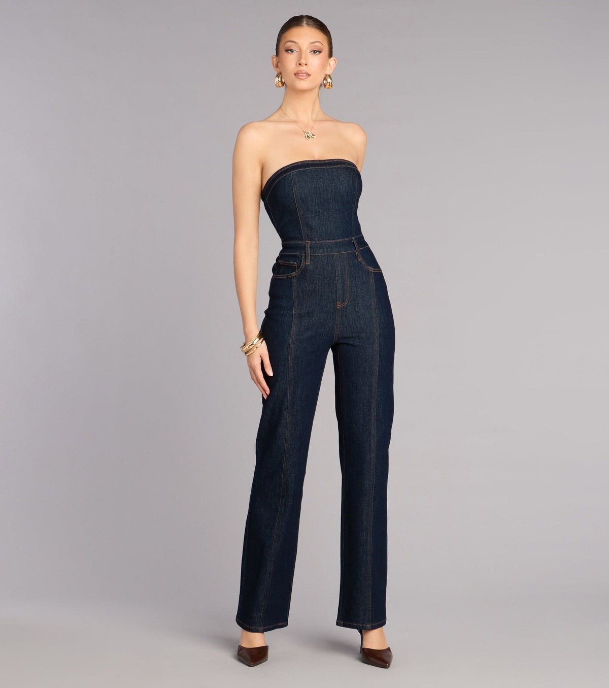 Polished Fit Denim Jumpsuit
