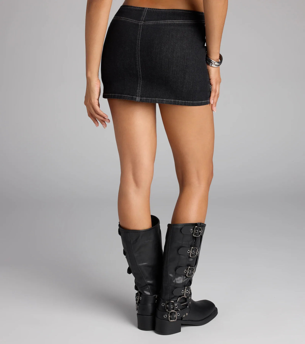 Street Edge Belted Denim Mini Skort