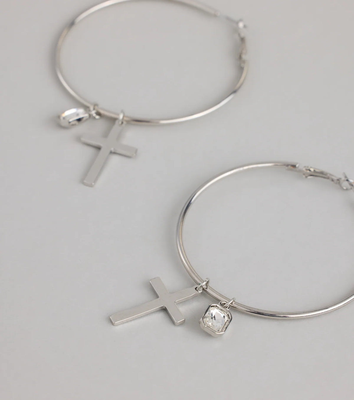 Drama Drop Cross Charm Hoop Earrings