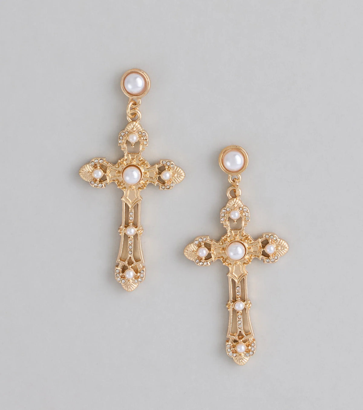 Vintage Muse Cross Faux Pearl Earrings