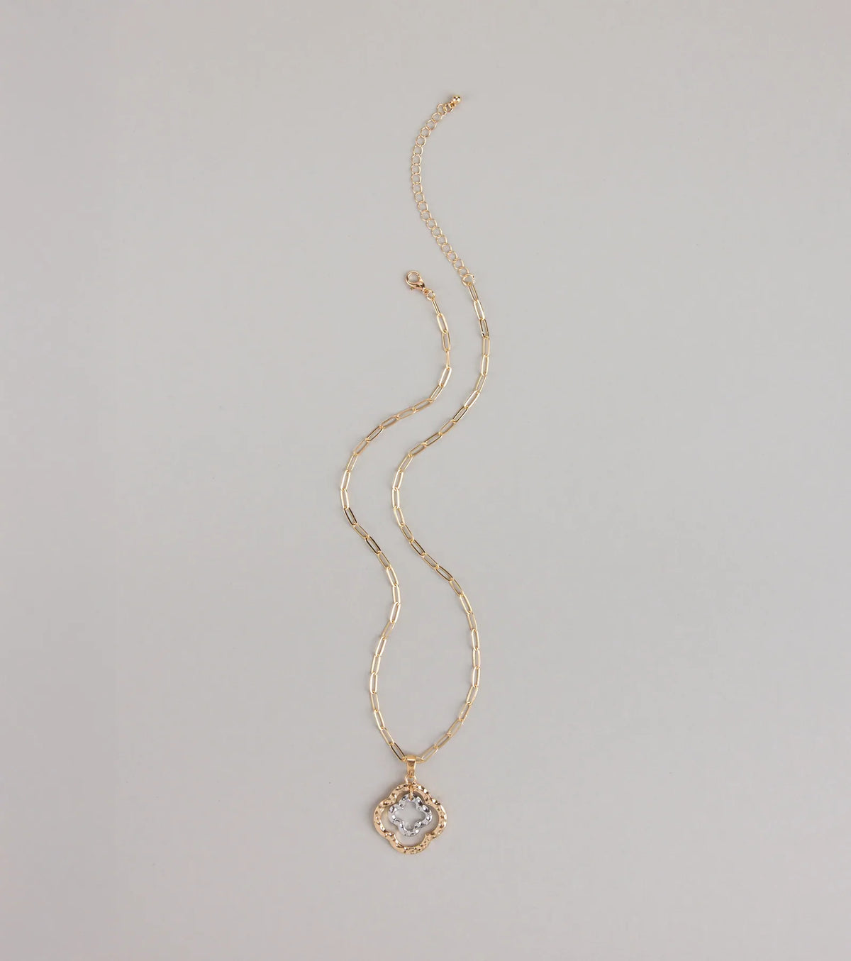 Stay Lucky Clover Charm Paperclip Chain Necklace