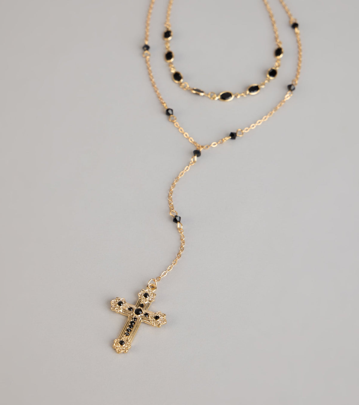 Bold Vibe Layered Lariat Cross Necklace