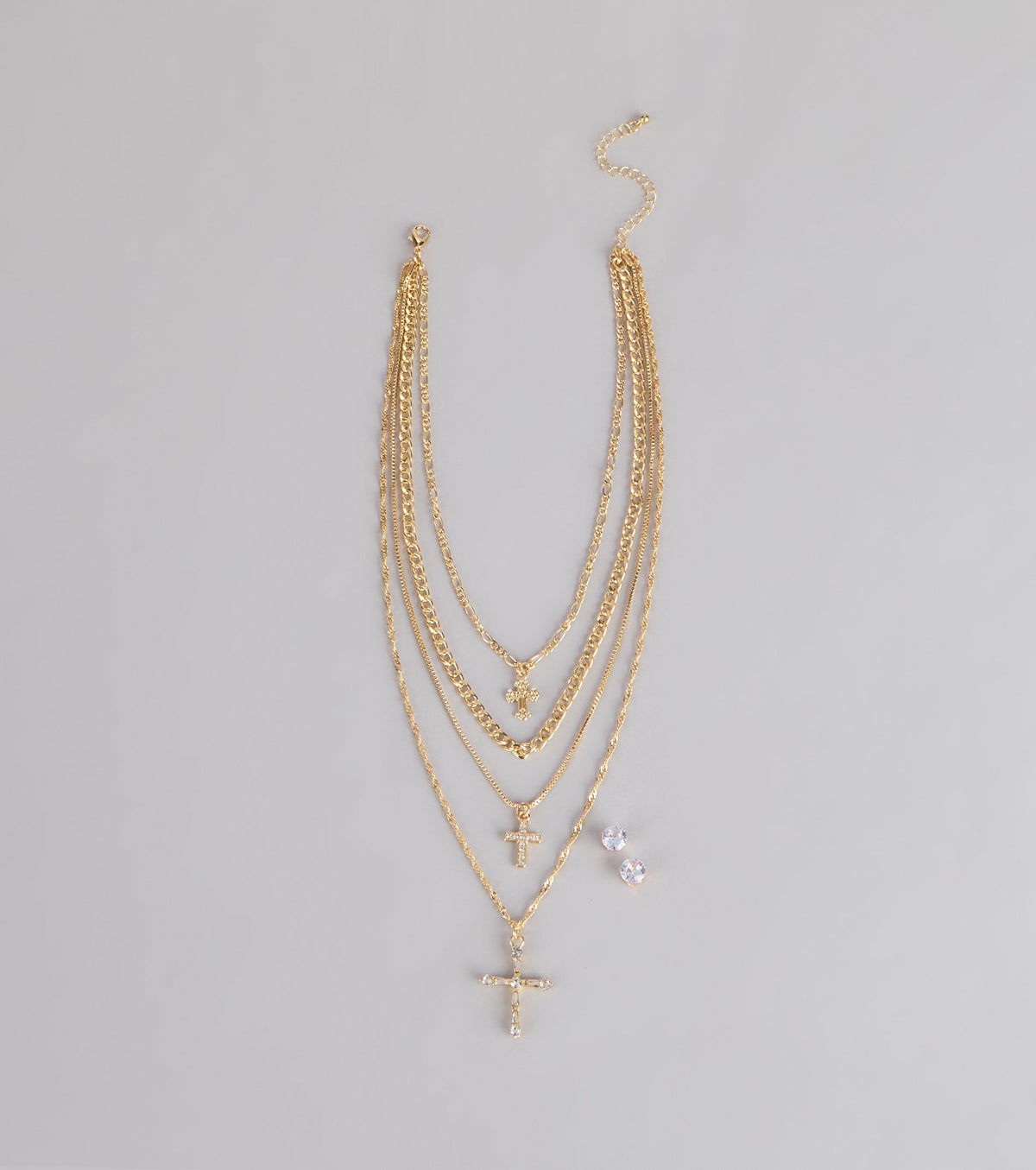 Stacked Shine Necklace And Earrings Set