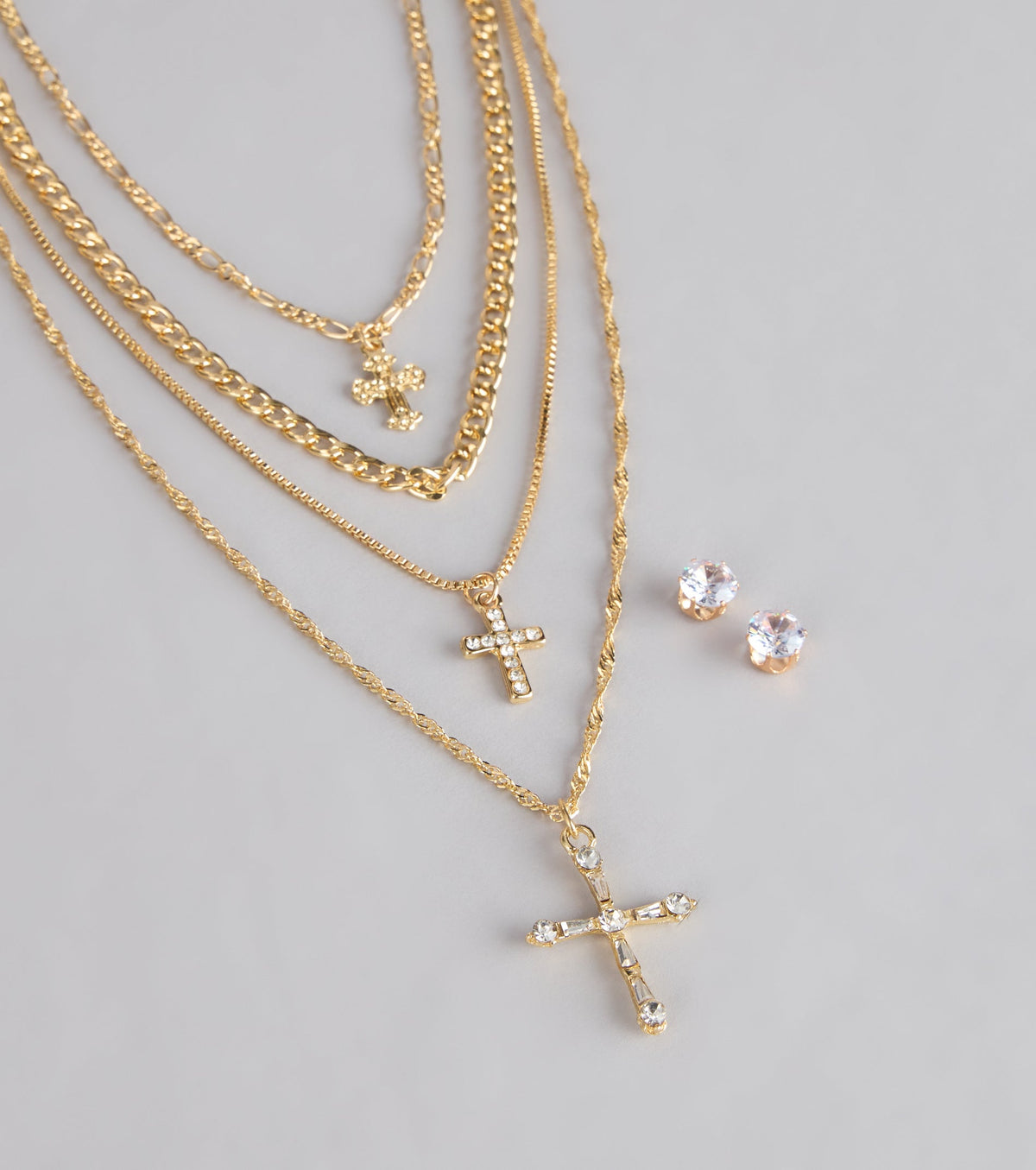 Stacked Shine Necklace And Earrings Set