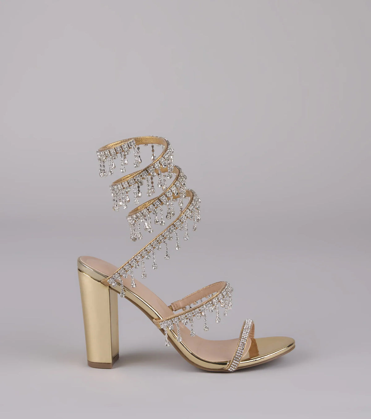 Keep It Gorgeous Rhinestone Spiral Block Heels