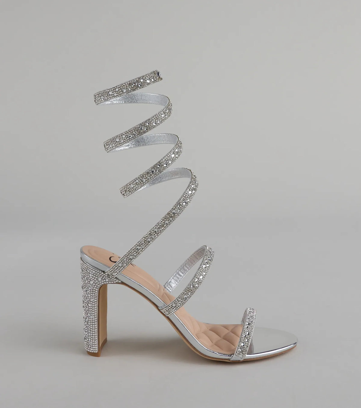 Feelin' Glam Rhinestone Spiral Strap Block Heels
