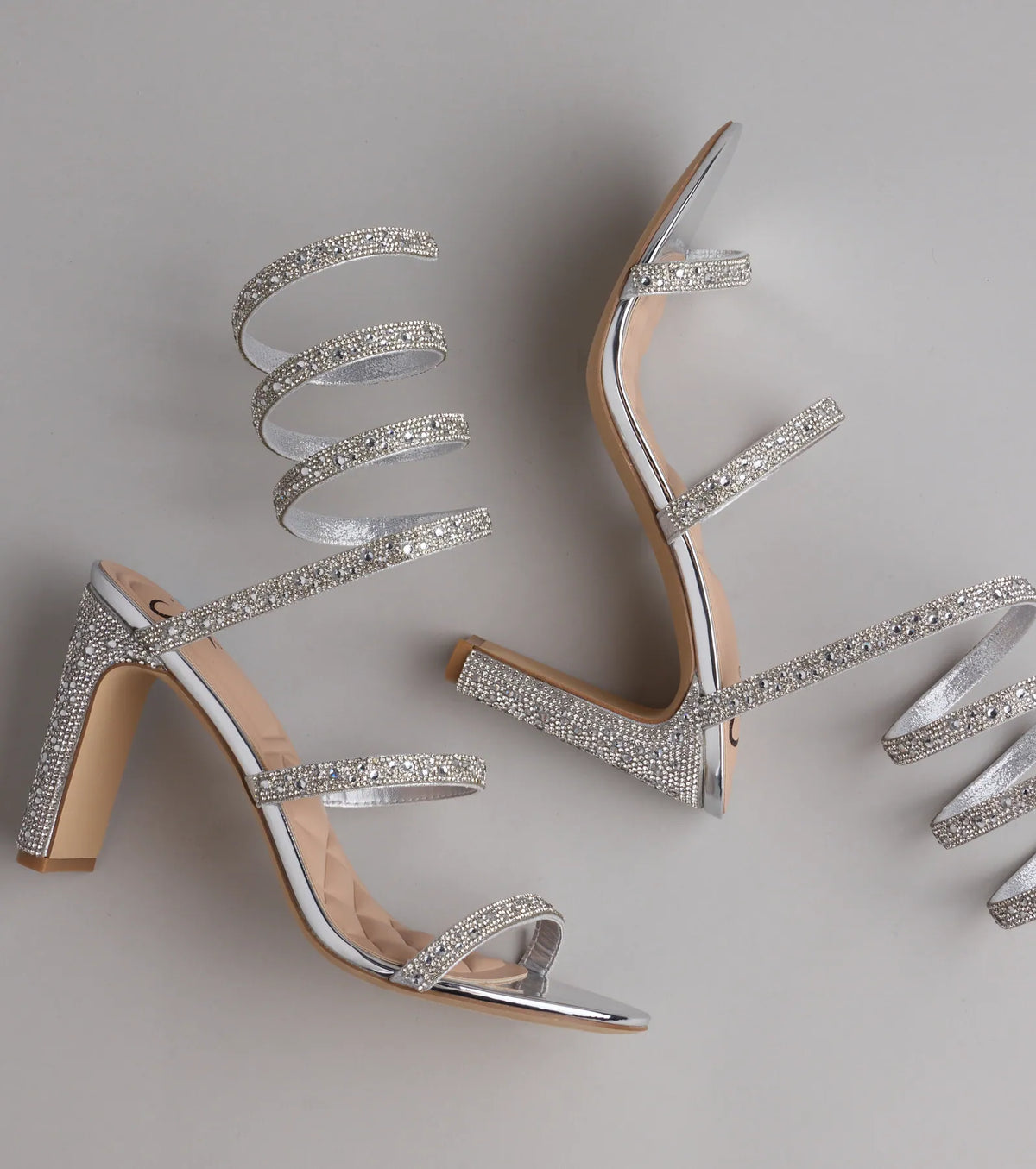 Feelin' Glam Rhinestone Spiral Strap Block Heels