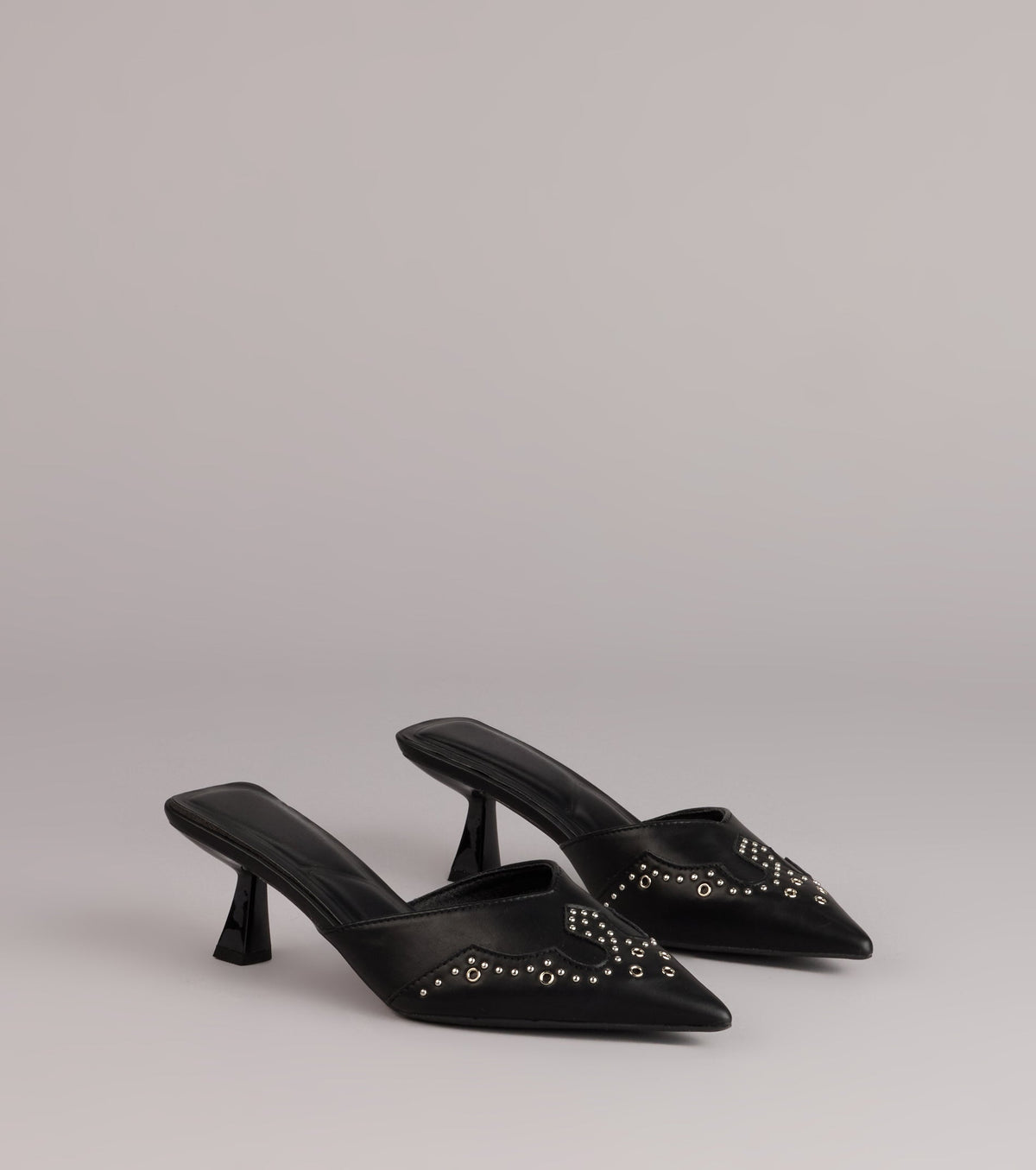 Studded Edge Pointed Kitten Pumps