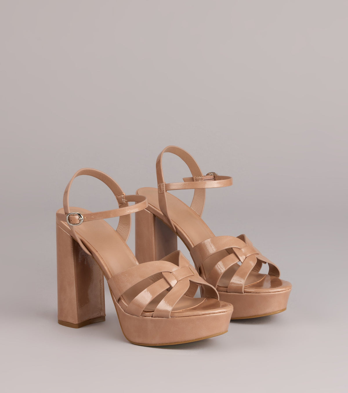 Glossed Up Patent Strappy Platform Heels