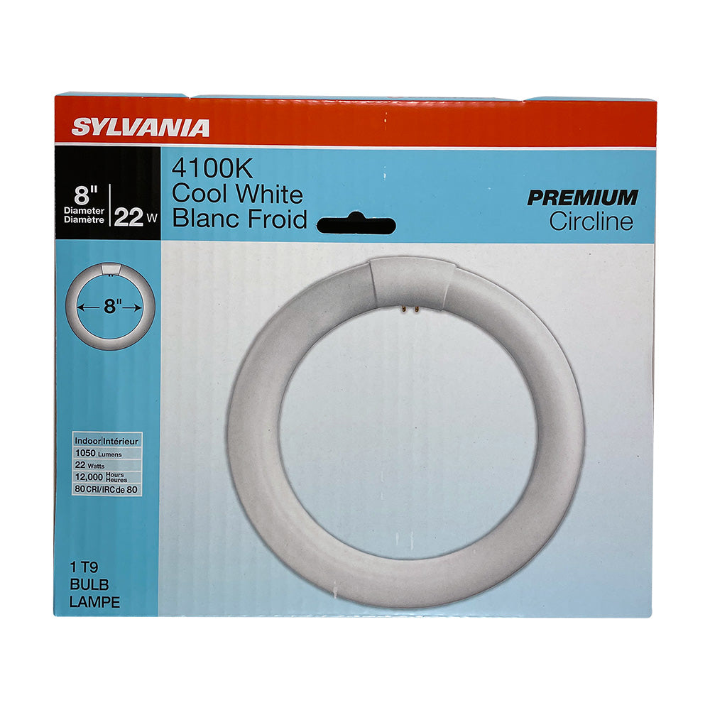 Sylvania FC8T9 22W 8in T9 4100K Cool White 1050Lm G10Q Circline Fluorescent Bulb