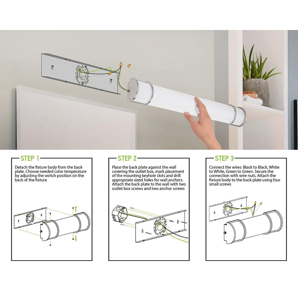 36" 26Watt 3000K LED Vanity Light White Poly with Brushed Nickel Finish