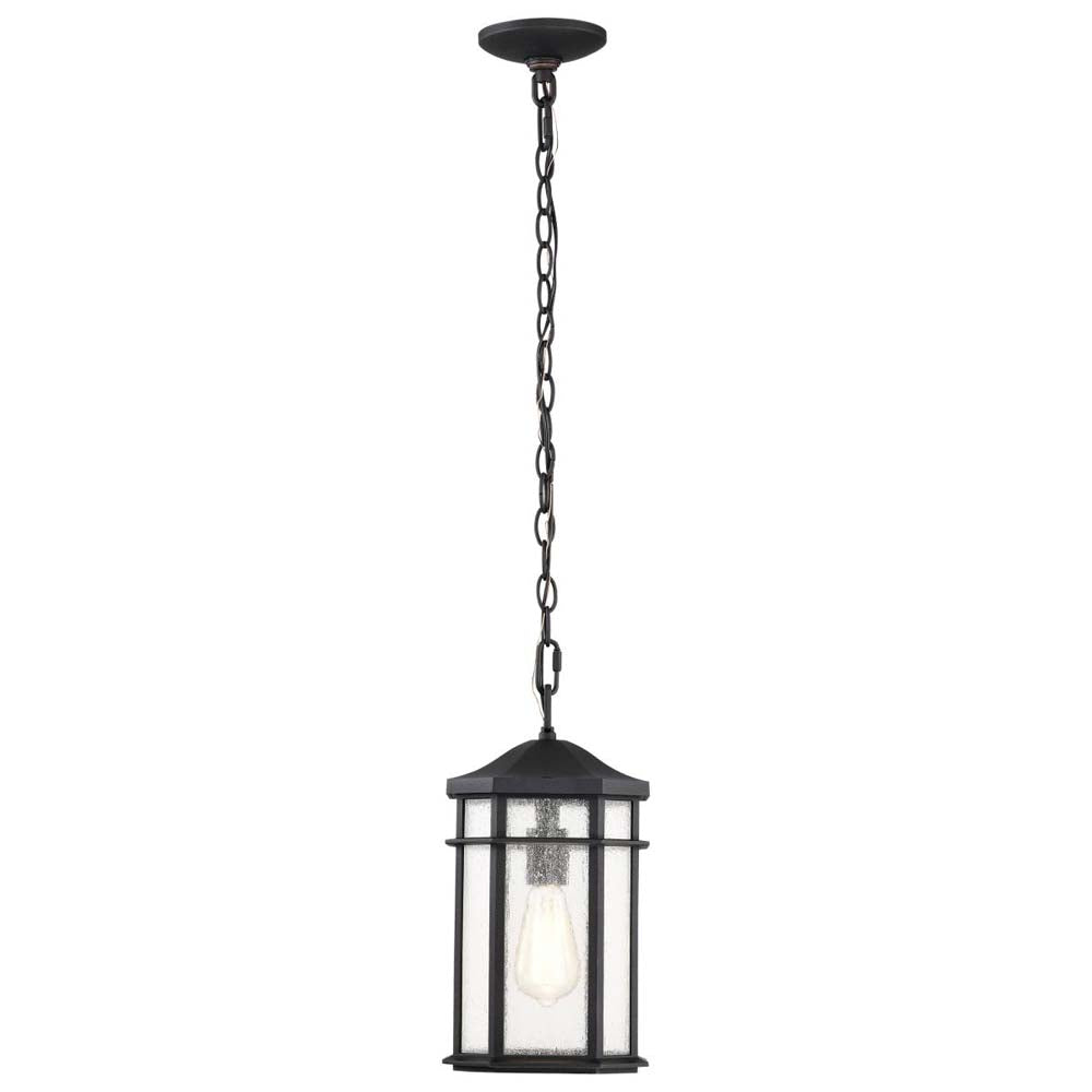 Raiden Outdoor 14.5-in Hanging Light Matte Black Finish w/ Clear Seedy Glass