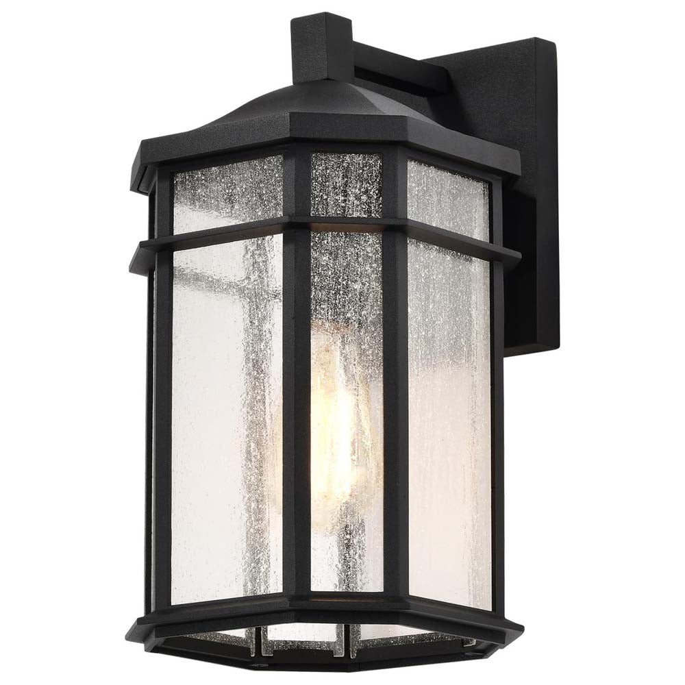 Raiden Outdoor 14-in Wall Light Matte Black Finish w/ Clear Seedy Glass 120v