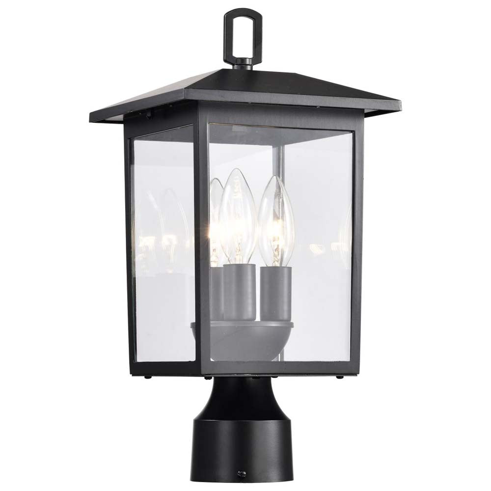 Jamesport Outdoor 15-in Post Light Lantern Matte Black w/ Clear Glass 120nv