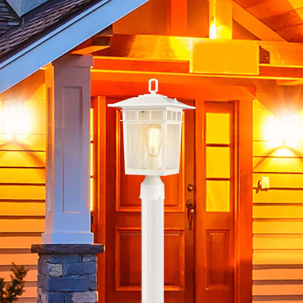 Cove Neck Large 16-in Post Light Lantern White Finish w/ Clear Seeded Glass