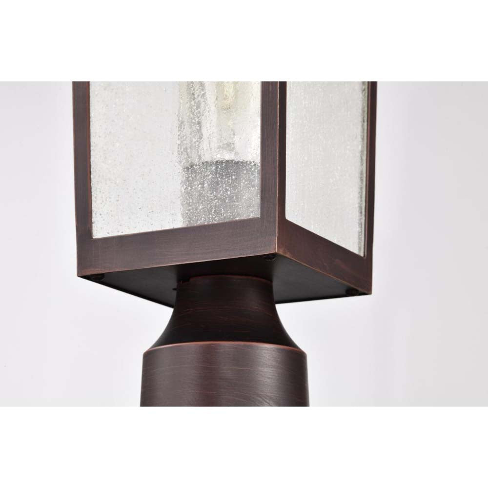 Cove Neck 14-in Post Light Lantern Rustic Bronze Finish w/ Clear Seeded Glass