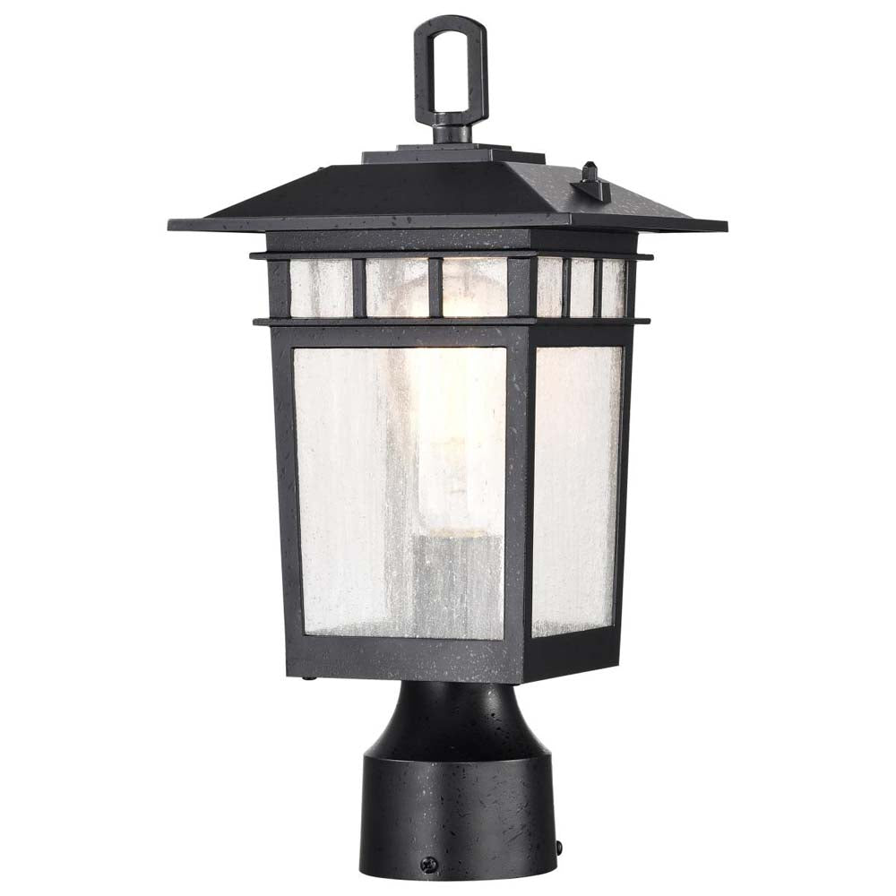 Cove Neck 14-in Post Light Lantern Textured Black Finish w/ Clear Seeded Glass