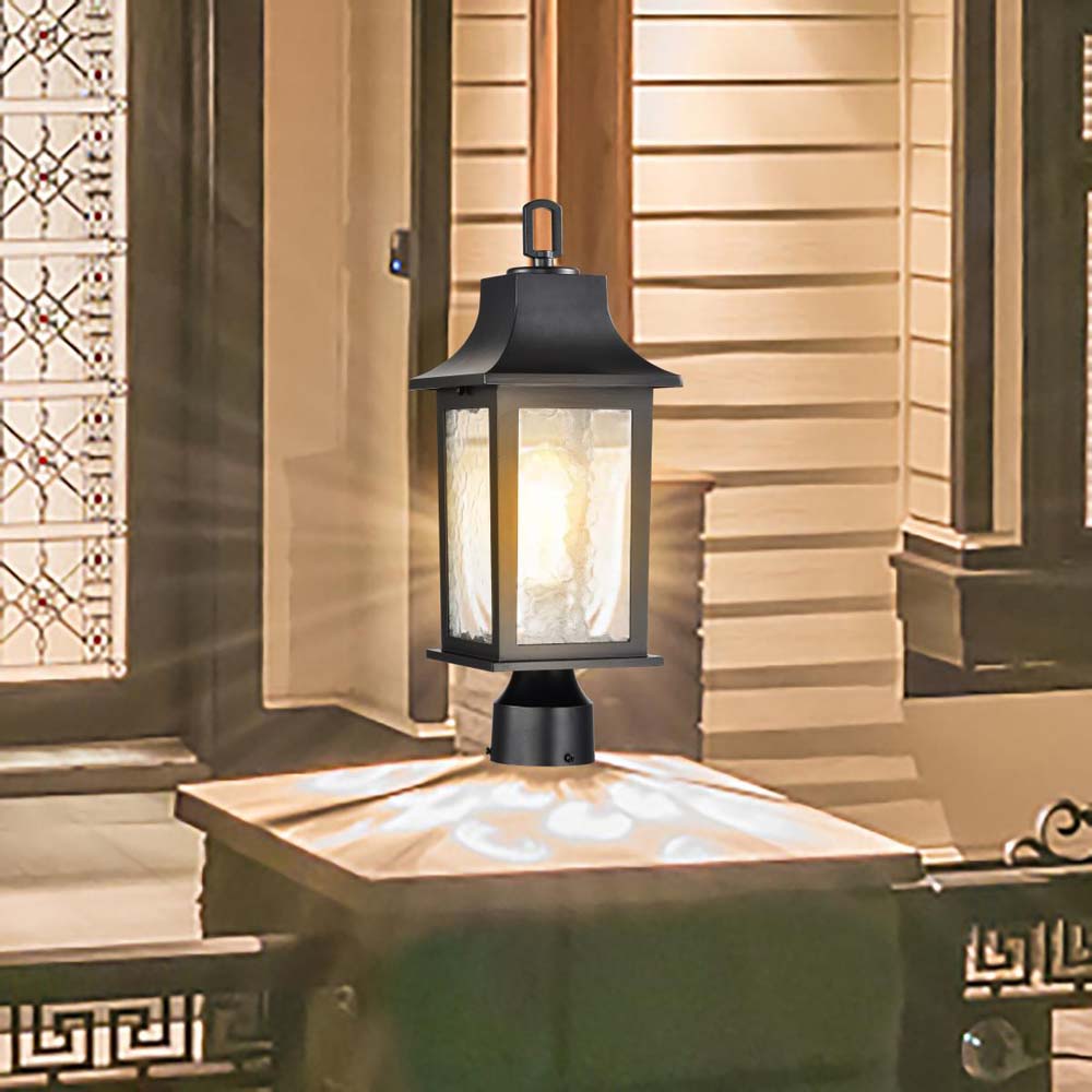Stillwell Outdoor 17-in Post Light Lantern Matte Black w/ Clear Water Glass