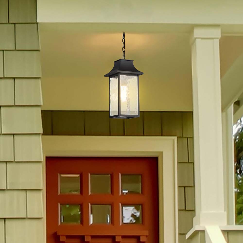 Austen Outdoor 17-in Hanging Light Matte Black Finish w/ Clear Water Glass