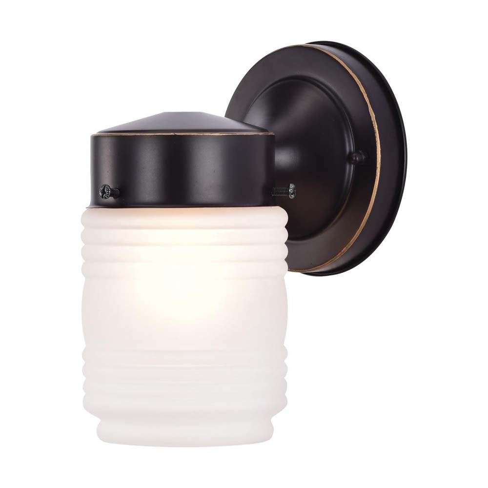 6-in Porch Wall Mason Jar w/ Frosted Glass Mahogany Bronze Finish 120v