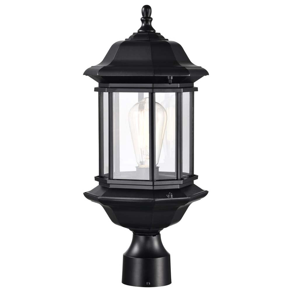 Hopkins Outdoor 18.5-in Post Light Lantern Matte Black Finish w/ Clear Glass