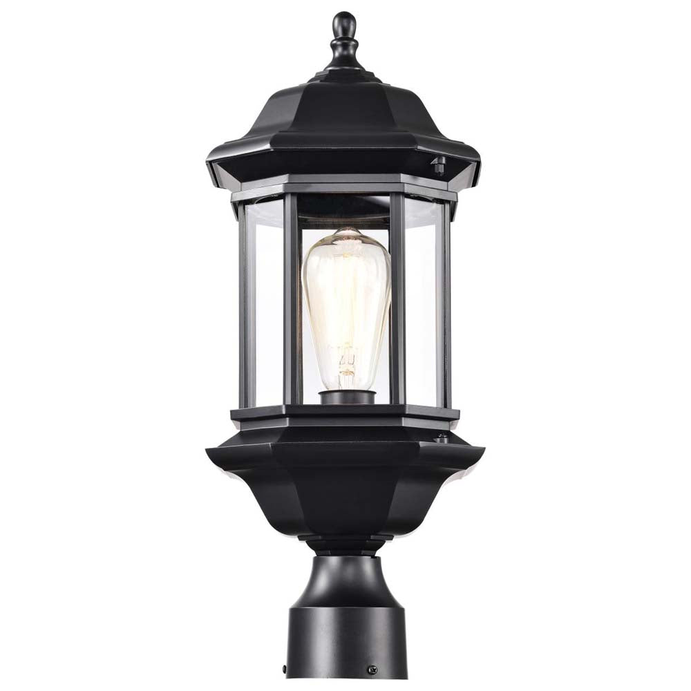 Hopkins Outdoor 18.5-in Post Light Lantern Matte Black Finish w/ Clear Glass
