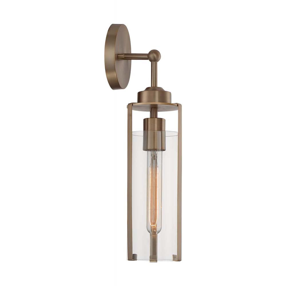 Marina Wall Sconce Fixture Burnished Brass Finish w/ Clear Glass 120v