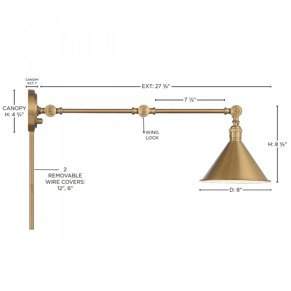 Delancey Swing Arm Lamp Burnished Brass w/ Switch 120v