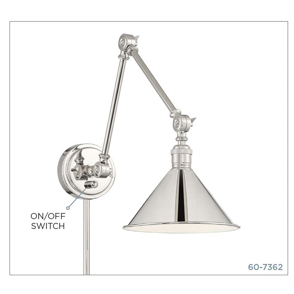 Delancey Swing Arm Lamp Polished Nickel w/ Switch 120v