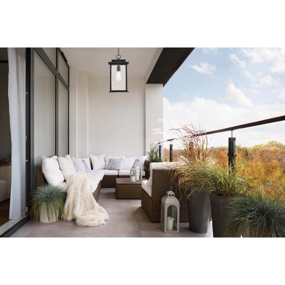 Sullivan Outdoor 16-in Hanging Light Matte Black Finish w/ Clear Seedy Glass