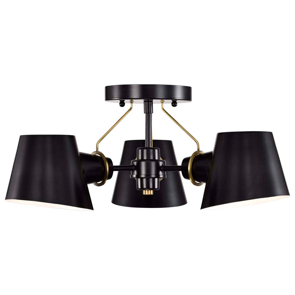 Baxter 3-Light Semi-Flush Black with Burnished Brass