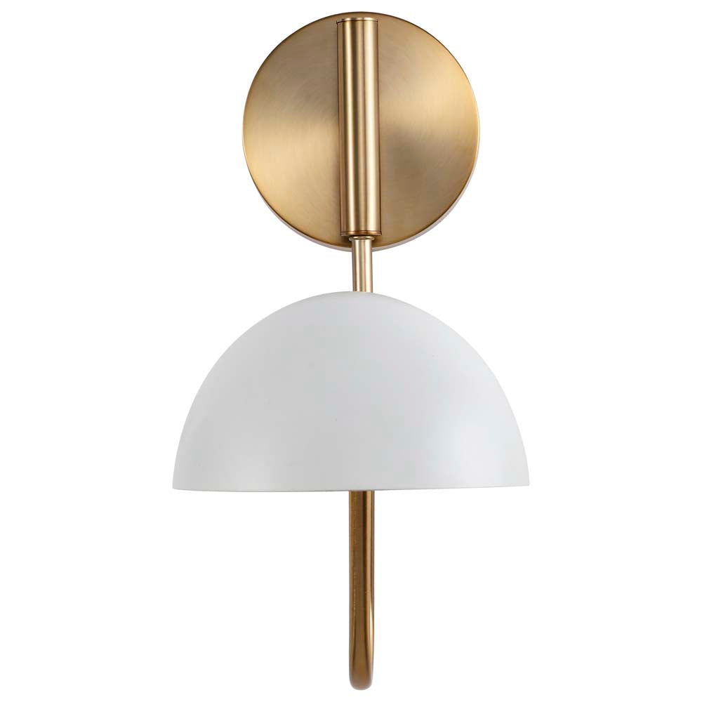 Trilby 1-Light Wall Sconce Matte White with Burnished Brass