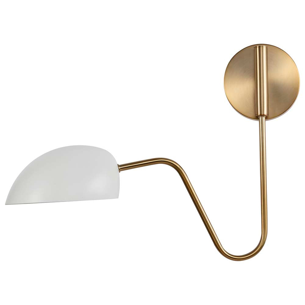 Trilby 1-Light Wall Sconce Matte White with Burnished Brass
