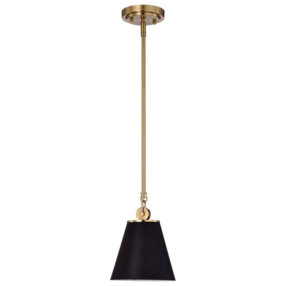 Dover 1-Light Small Pendant Black with Vintage Brass