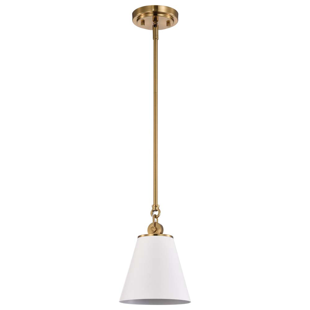 Dover 1-Light Small Pendant White with Vintage Brass