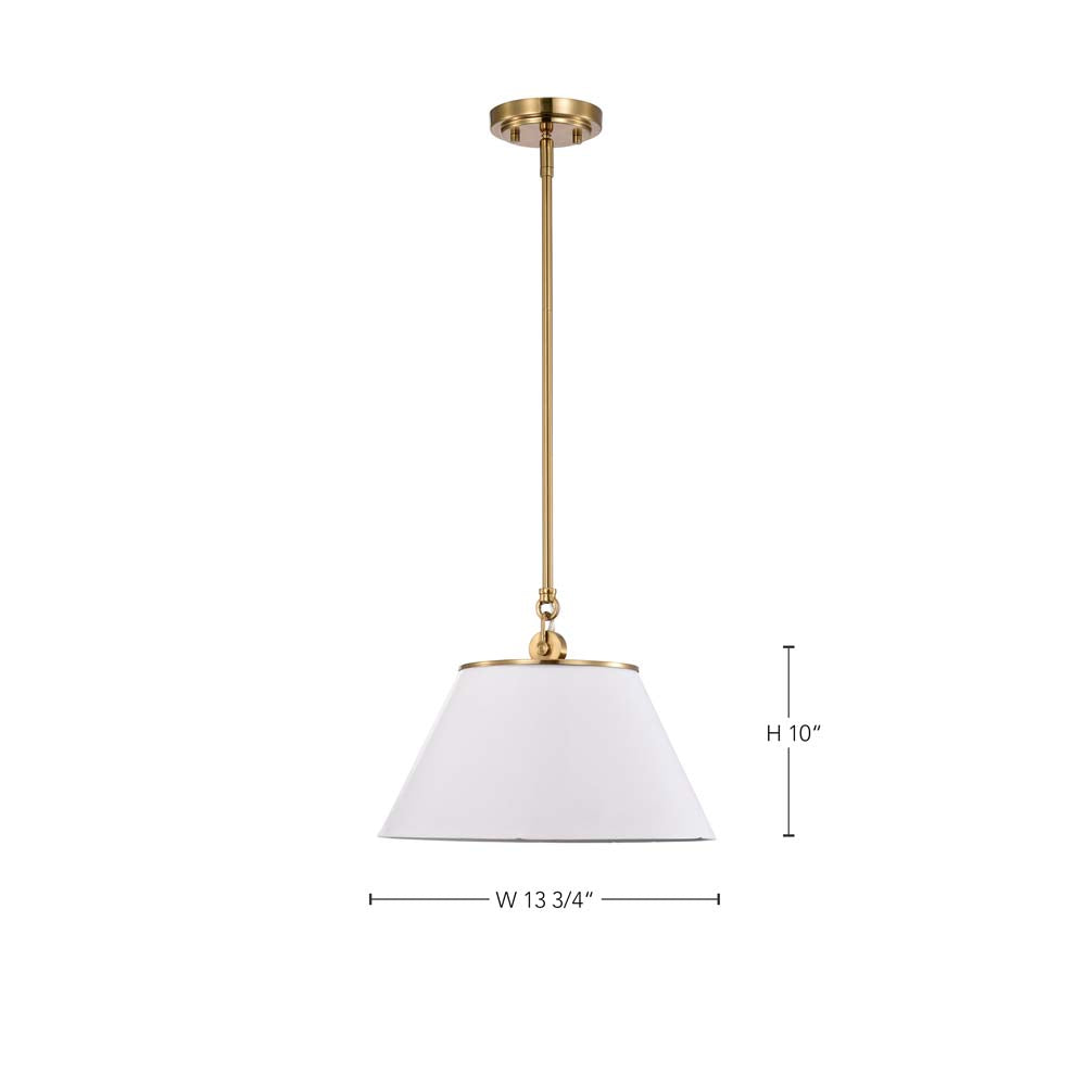 Dover 1-Light Medium Pendant White with Vintage Brass