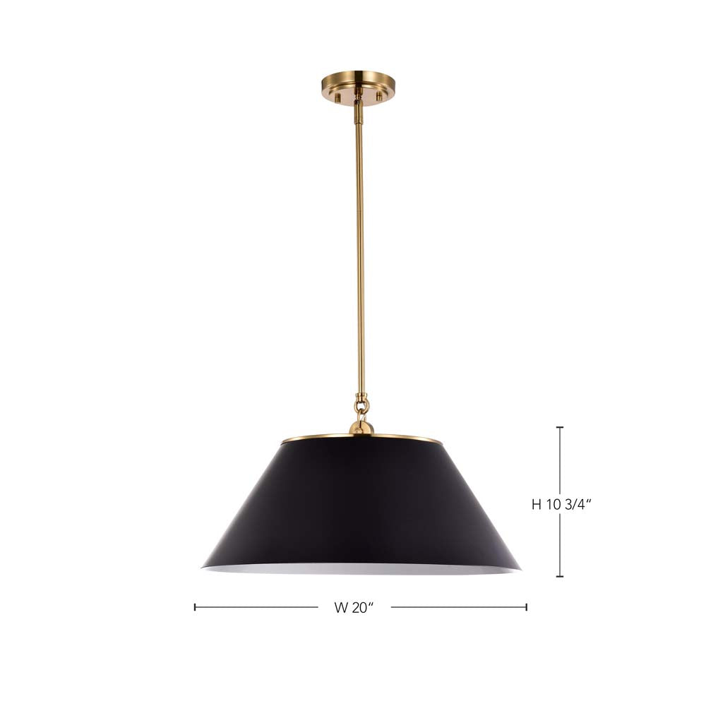 Dover 3-Light Large Pendant Black with Vintage Brass