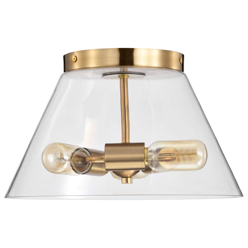 Dover 3-Light Small Flush Mount Vintage Brass with Clear Glass