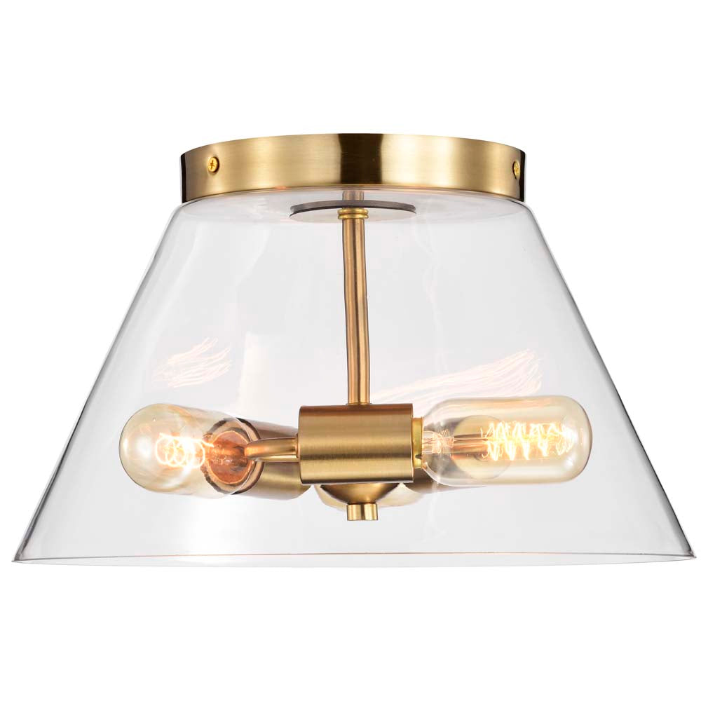 Dover 3-Light Small Flush Mount Vintage Brass with Clear Glass
