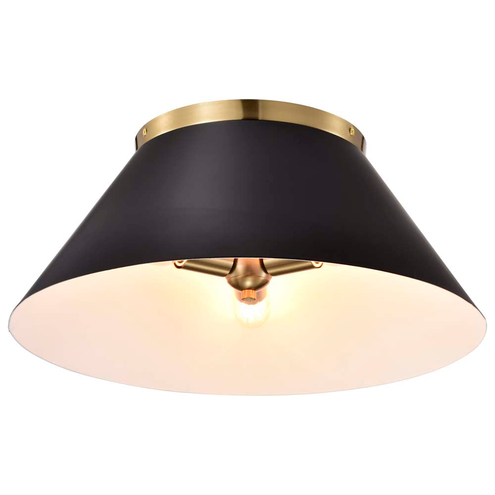 Dover 3-Light Large Flush Mount Black with Vintage Brass
