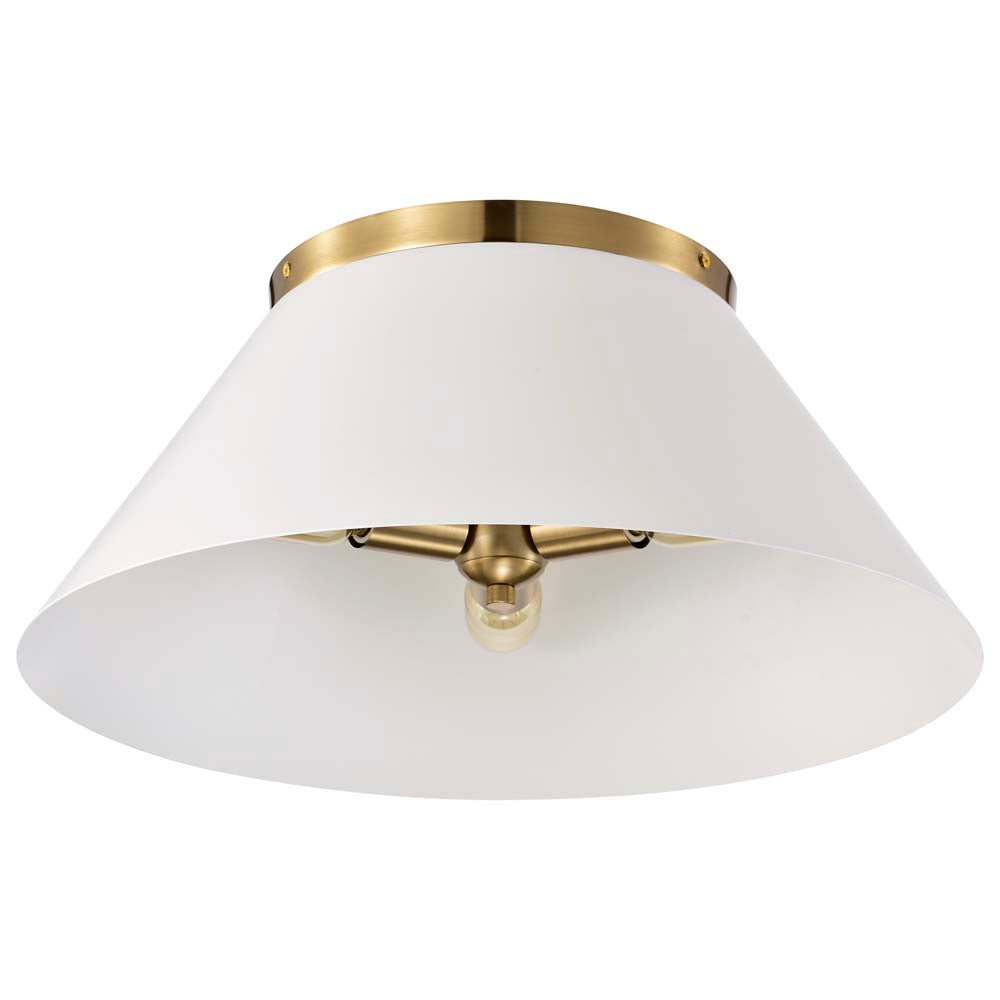 Dover 3-Light Large Flush Mount White with Vintage Brass