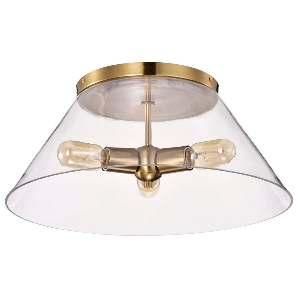 Dover 3-Light Large Flush Mount Vintage Brass with Clear Glass